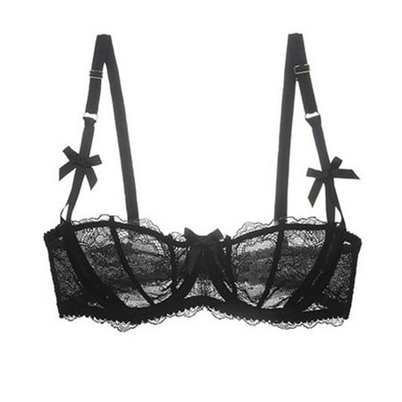 

Varsbaby Sexy Unlined Balconette Demi-Cup Underwire Lace Bra