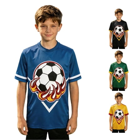 Gunia Boys Tshirts Football Graphic Tee Short Sleeve Breathable Sports Tops Kids Lightweight T-Shirts Blue 10-11 Years