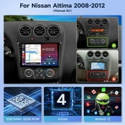 Android Car Stereo for Nissan Altima 2008 2009 2010 2011 2012 Radio 9 Touch Screen Compatible with Wireless Apple Carplay Android Auto GPS Navigation Bluetooth WiFi Backup Camera, Manual AC