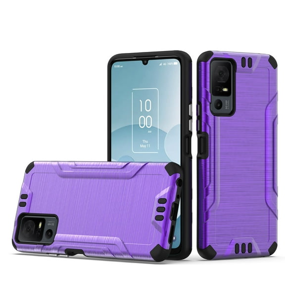For TCL 40T T608DL Lining Hybrid Cover Phone Case Tempered Glass - Purple
