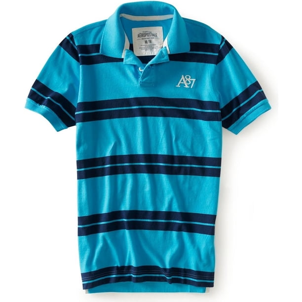 Aeropostale Mens Stripe A87 Rugby Polo Shirt, Azul, X-Large