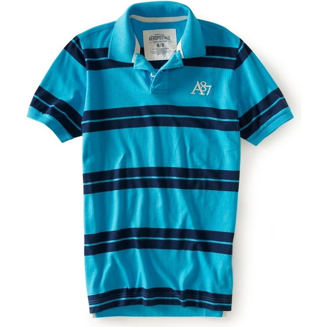 Aeropostale Mens Stripe A87 Rugby Polo Shirt, Azul, X-Small