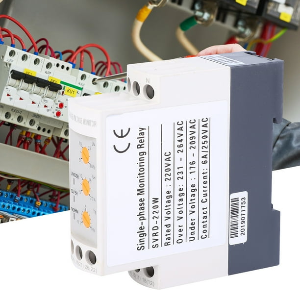 SVR-220W Protecteur De Tension Réglable Monophasé - Relais De Surveillance Surtension/Sous-Tension Avec Rail DIN