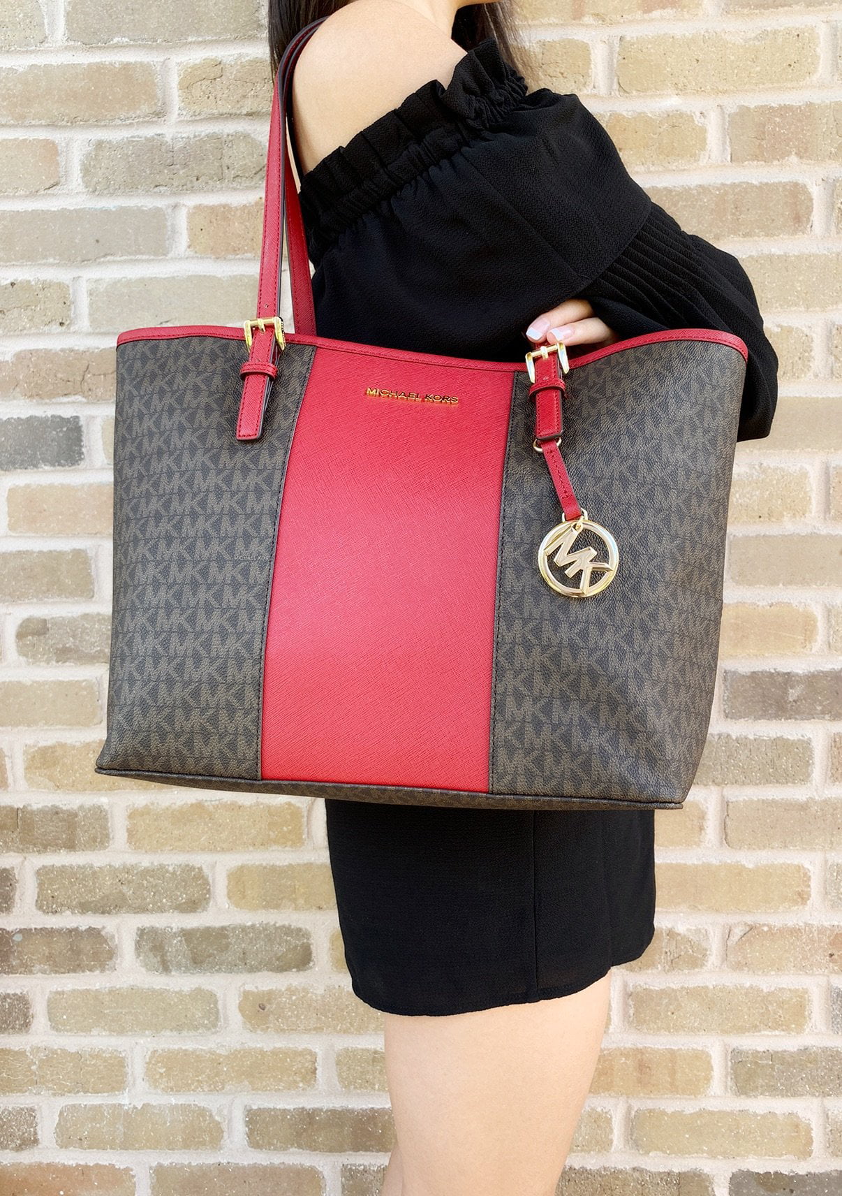 black and red michael kors purse 