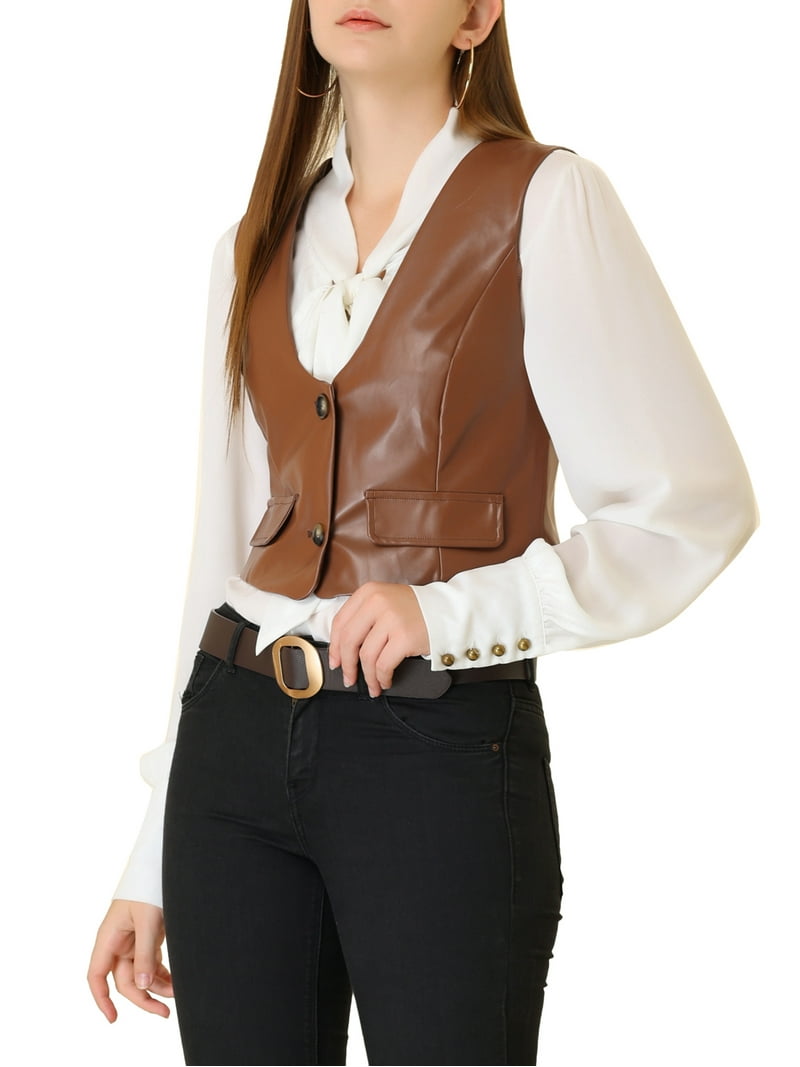 Unique Bargains Women's Retro Vest Button Front Sleeveless