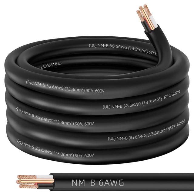 Cable XMK 6/3 NM-B con conexión a tierra, 25 pies, 6 AWG, 3 conductores de cobre