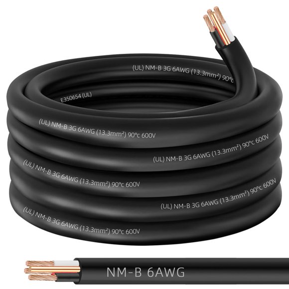 Cable XMK 6/3 NM-B con conexión a tierra, 25 pies, 6 AWG, 3 conductores de cobre