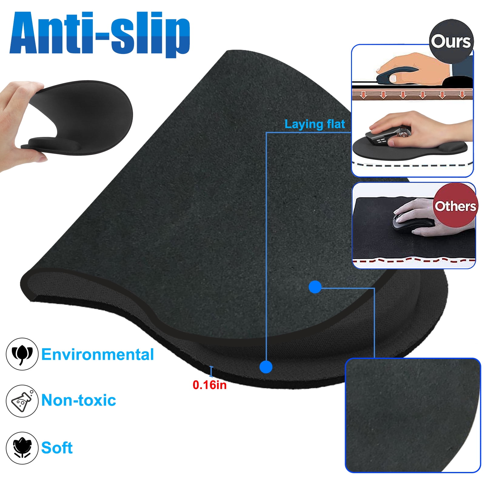 Hokafenle Ergonomic Mouse Pad Wrist Support with Massage Design, Wrist Rest  Pain Relief Mousepad with Memory Foam Non-Slip PU Base, Mouse Pads for
