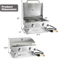 thumbnail image 2 of Barbecue à gaz portable avec 2 brûleurs, max. 20 000 BTU au total, pieds pliants, thermomètre intégré, verrous de voyage, barbecue à gaz propane de table en acier inoxydable pour camping, 2 of 15