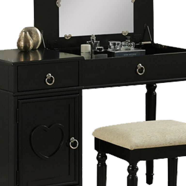 Poundex F4177 Bobkona Alice Flip up Mirror Vanity Set, Black