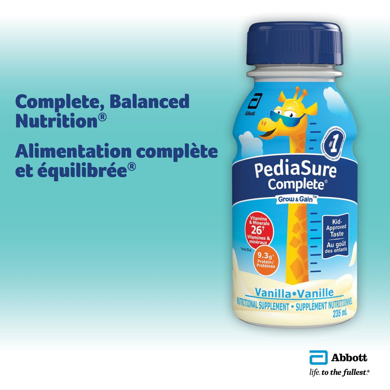PediaSure Complete, Supplément nutritionnel, Boisson nutritive pour enfants à prendre au petit déjeuner avec un repas, Vanille, 4 x 235 mL 4 x 235 mL (emballage de 4)