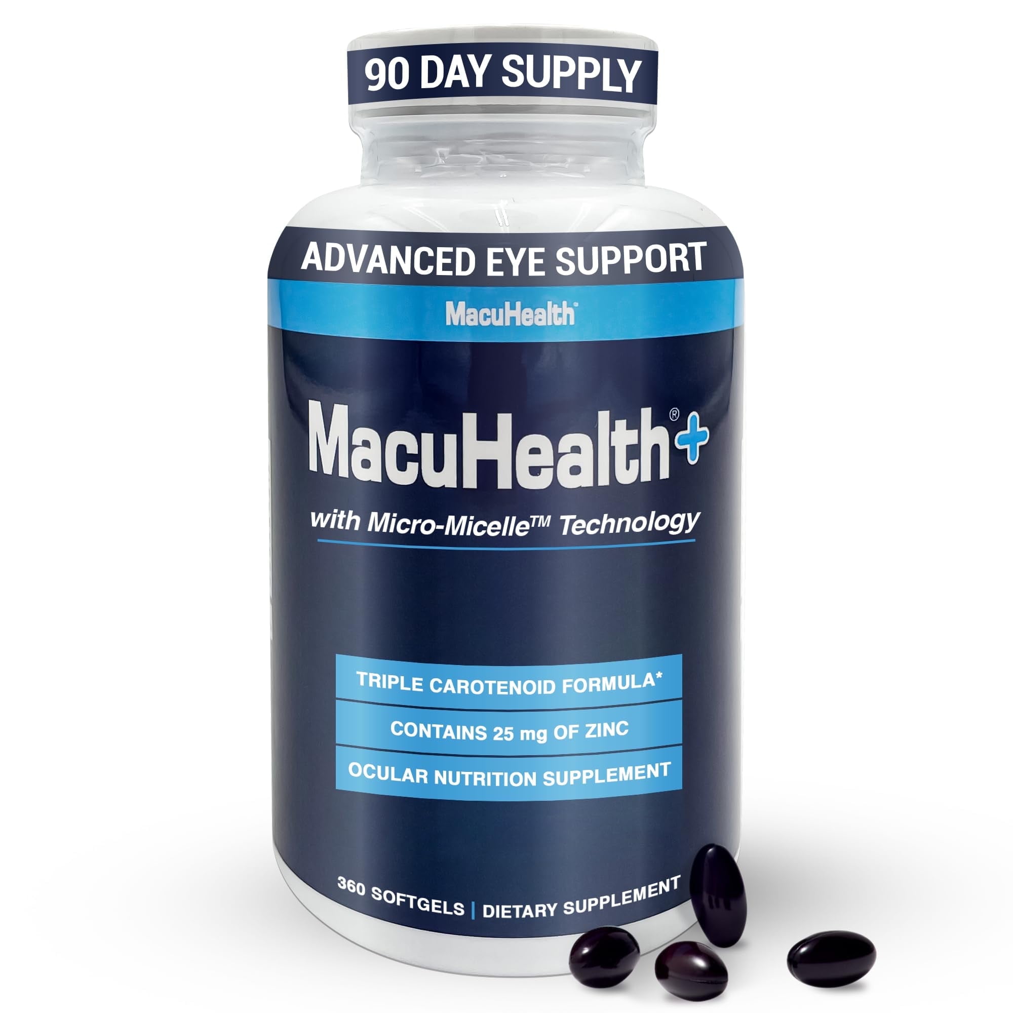 MacuHealth Plus+ Vitamins for Adults - Total Vision Care with AREDS2 Based Formula, Lutein, Zeaxanthin & Meso-Zeaxanthin, Total Vision Care, Vision Vitamins - 90 Days Supply