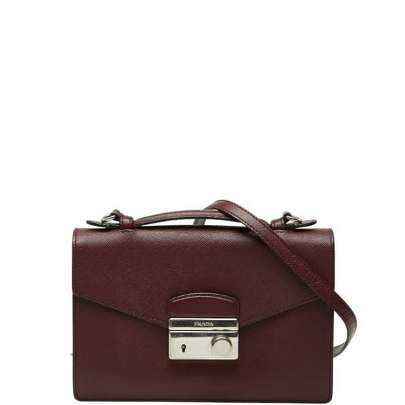 Pre-Owned Prada 2-way handbag/shoulder bag in Bordeaux and wine red Saffiano leather... (Fair)