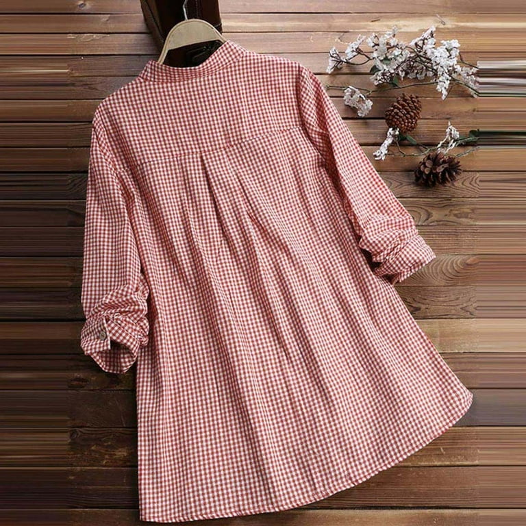 CZHGKM Cute Tops for Women Womens Long Sleeve Loose Button Plaid