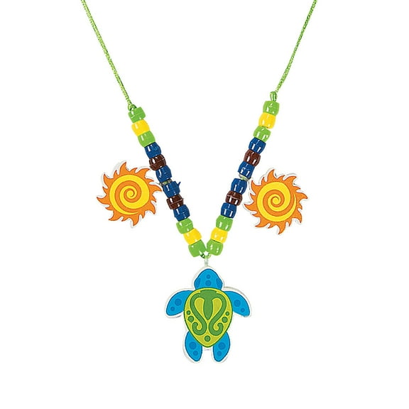 Sea Turtle Beaded Necklace Craft Kit, Makes 12, Craft Kits, Summer, 12 Pieces