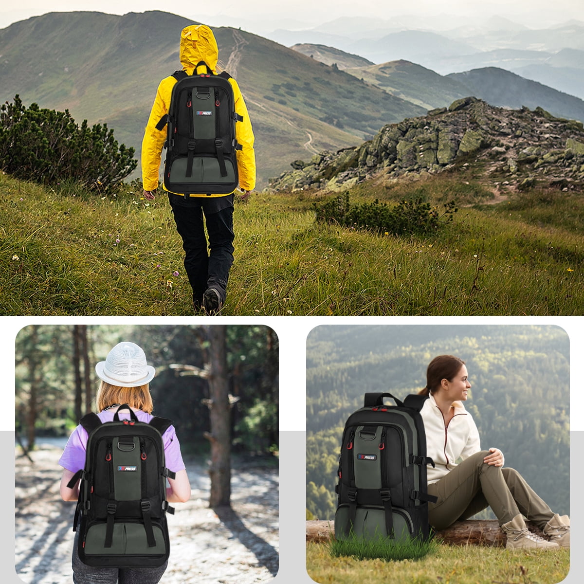 Travel Backpack Multi-Pocket Outdoor Hiking Backpack Work Daypack for Men Women, Grey, A12