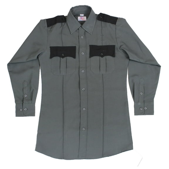 First Class Two Tone Long Sleeve Uniform Shirt - Dark Gray - S