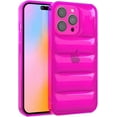 thumbnail image 1 of FANZC-- iPhone 13 Pro Max Neon Pink Puffer Case, Clear Cushioned Bright Cover with Shockproof Bumper - Flexible and Lightweight Protective Case - Full iPhone and Camera Protection, 1 of 4