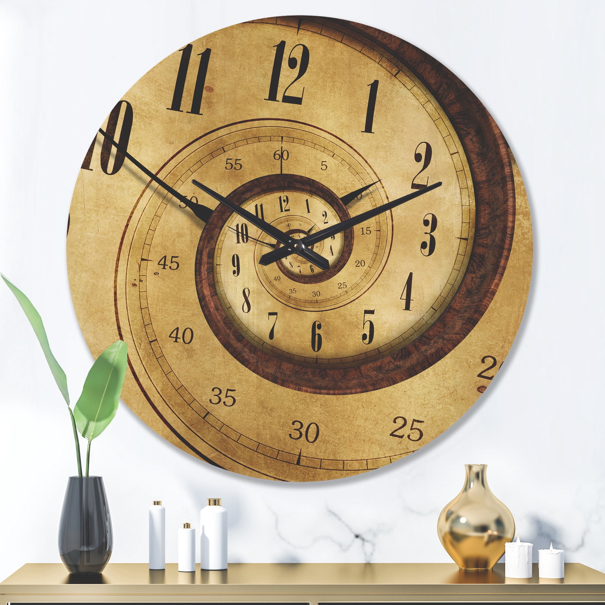 Designart 'Traditional Time Spiral' Modern Wood Wall Clock