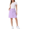 thumbnail image 2 of INSPIRE CHIC Women's Denim Skirts Solid Color A-Line Raw Hem High Waist Button Front Casual Jean Skirt XS Light Purple, 2 of 6