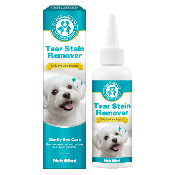 Dog Tear Stain Remover - Natural Eye Cleaner for Dogs & Cats - Gentle Tear Stain Solution for White Fur, Removes Crust & Mucus, Plant Based Eye Wash for Maltese & Poodles,60ml
