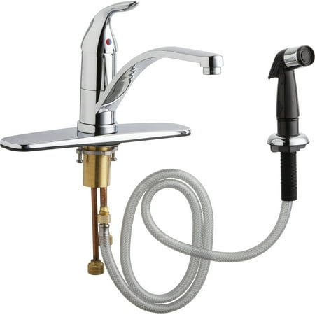 Escutcheon 1 Handle - Chicago Faucets 432-AB Commercial Grade Kitchen Faucet with Lever Handle, Escutcheon Plate & Side Spray (Eco-Friendly Flow Rate)