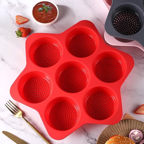 Gnmfd 7-Cavity Hamburger Loaf Pan, Non-Stick Silicone Baking Mold, Multi-Purpose Burger, Bread, Baking Tray, Easy Release and Cleaning, Oven and Microwave Safe, Home Cooking, Breakfast Use