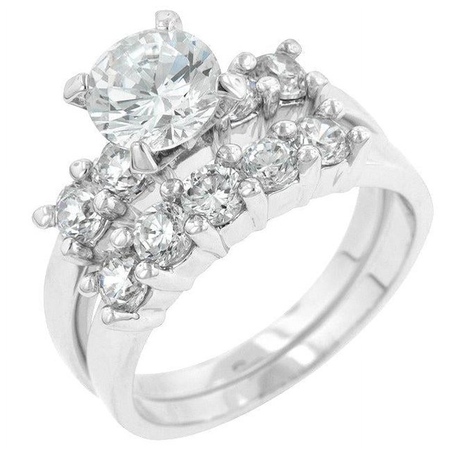 Precious Stars R07593R-C01-06 Ensemble Nuptiale en Zircone Cubique Argentée