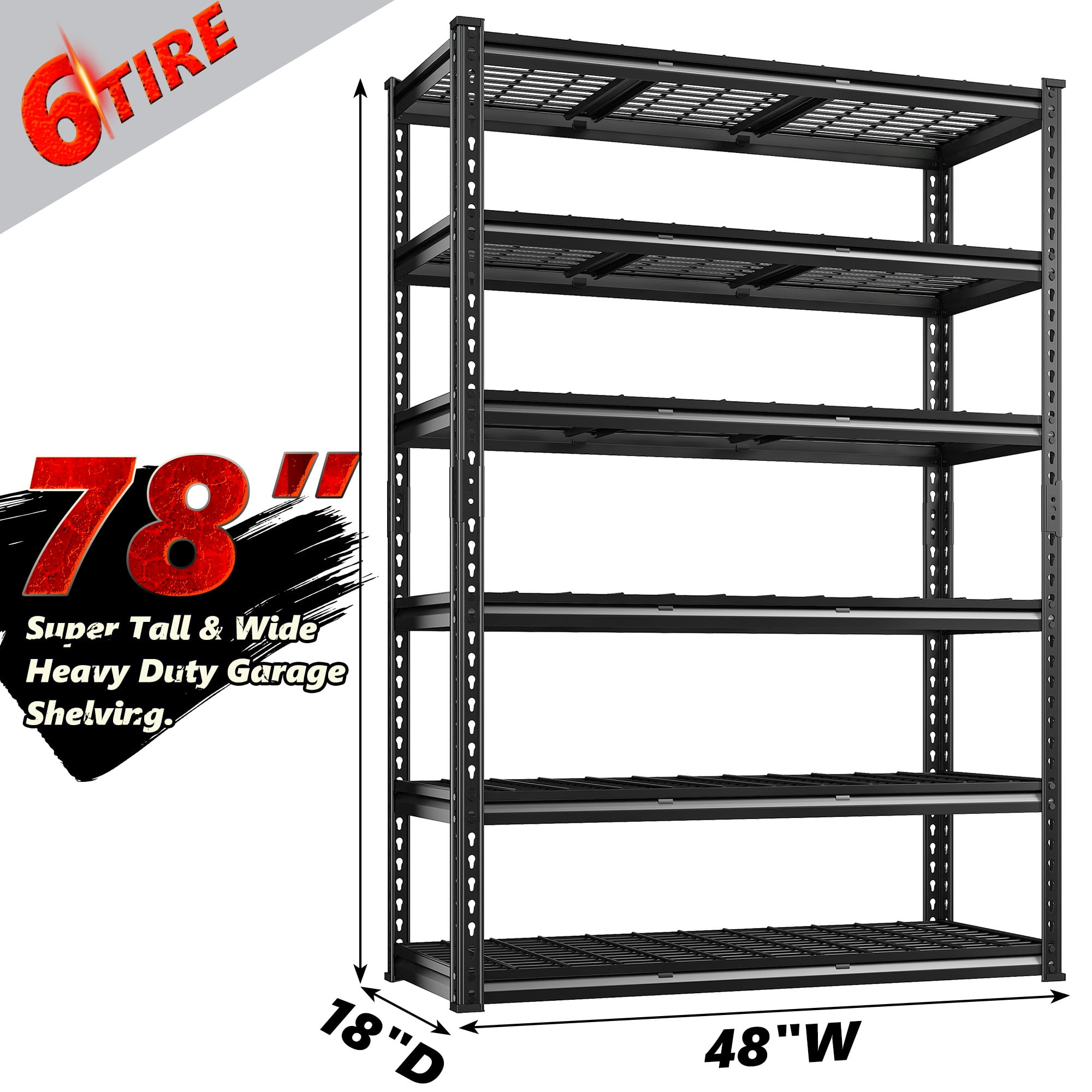 REIBII 78"H 6-Tier Storage Shelves for Garage Wire Shelving Units 3300LBS Adjustable Utility Shelf