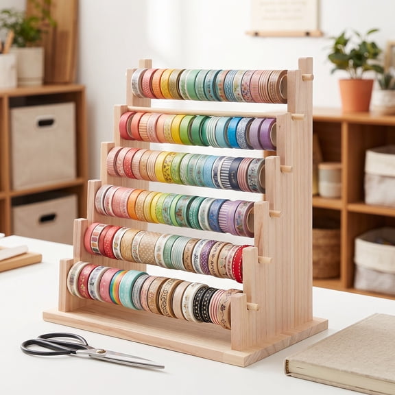 HAMPPLIES Khaki Ribbon Organizer Rack for Desktop Craft and Bakery Supplies, Space-Saving Storage Solution