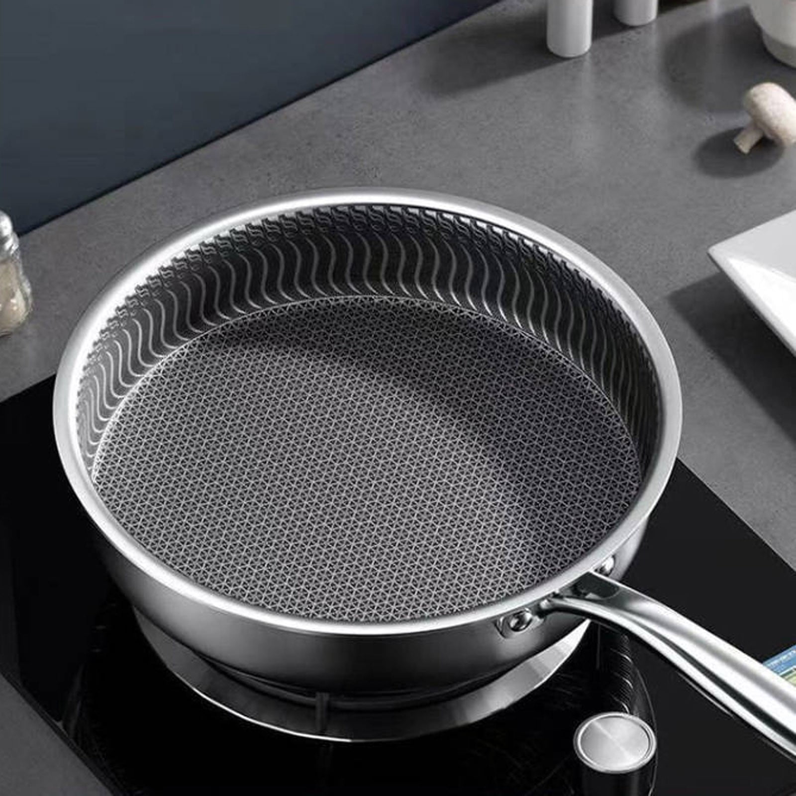 WEIOUKC Non Stick Frying Pan Skillet with Lid,Full Body,Double-Sided Honeycomb Skillet,Durable Skillet for Home & Outdoor Cooking, Easy Clean Egg Steak Pan