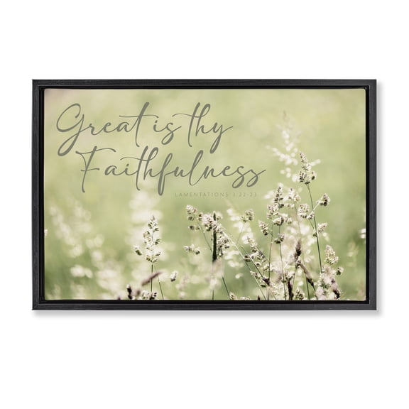Stupell Industries Spiritual Faithfulness with Florals Spiritual Painting Black Floater Framed Canvas Art Print Wall Art, 25 x 17