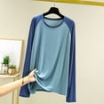 thumbnail image 2 of Aezemi Women Loose Fit Pajama Shirts Round Neck Long Sleeve Comfy Color Blocks Undershirts Lightweight Soft Casual Home Sleep Tops XL, 2 of 6