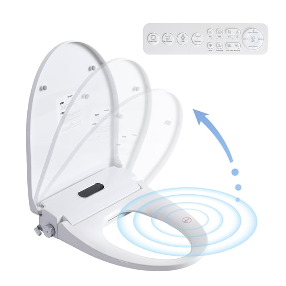 Bidet Toilet Seat with Auto Open/Close Radar Sensor, Heated Seat with Adjustable Water Temp & Pressure, Self-Cleaning Nozzle, Warm Air Dryer, Night Light, LED Display, for Elongated Toilets