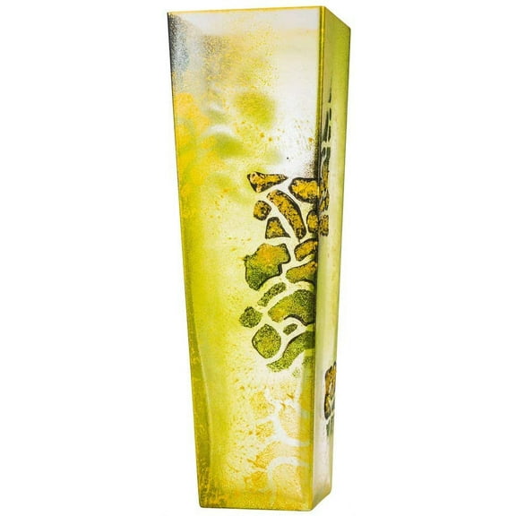 Victoria Bella 12" Decorative Vase, Abstract Green Potal, European Glass with a Handmade Unique Pattern