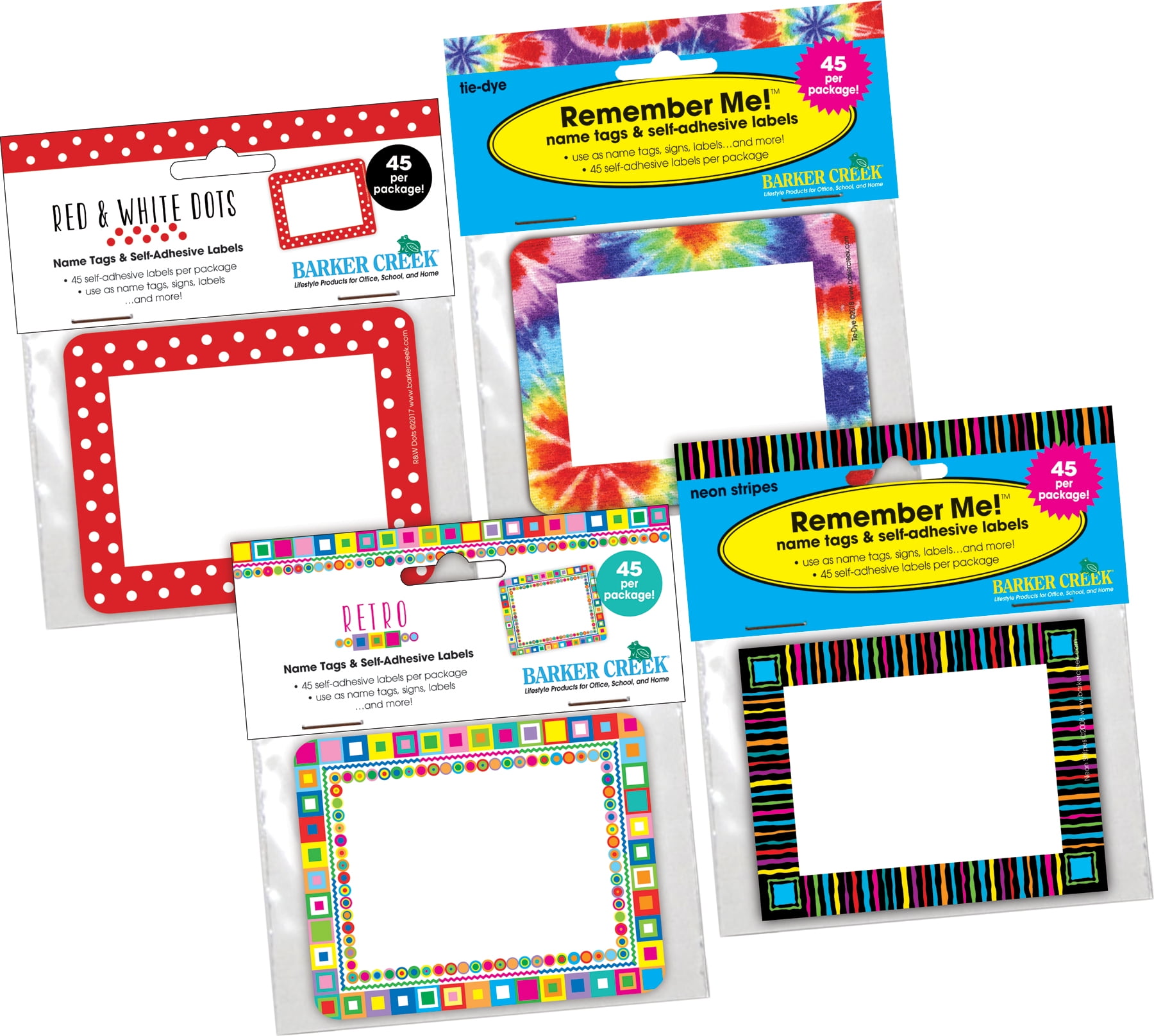 Barker Creek Name Tags ̶ Groovy ̶ Set of 180 (4 Designs)