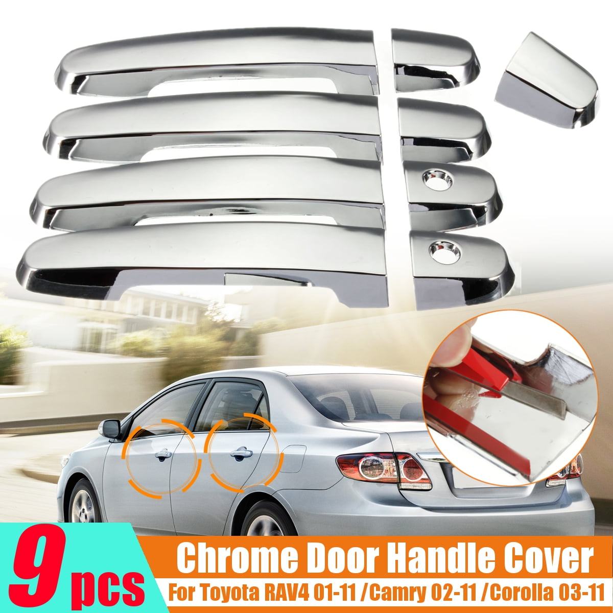 9Pcs Chrome Door Handle Covers Set For Toyota RAV4 Camry Yaris Corolla