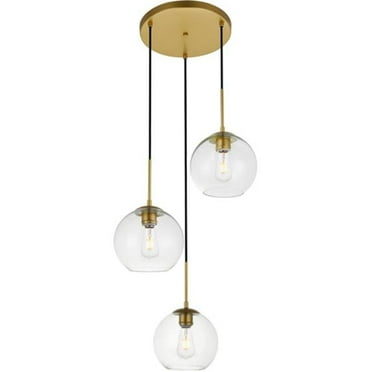 Baxter 3 Light Pendant Ceiling Light with Clear Glass, Brass