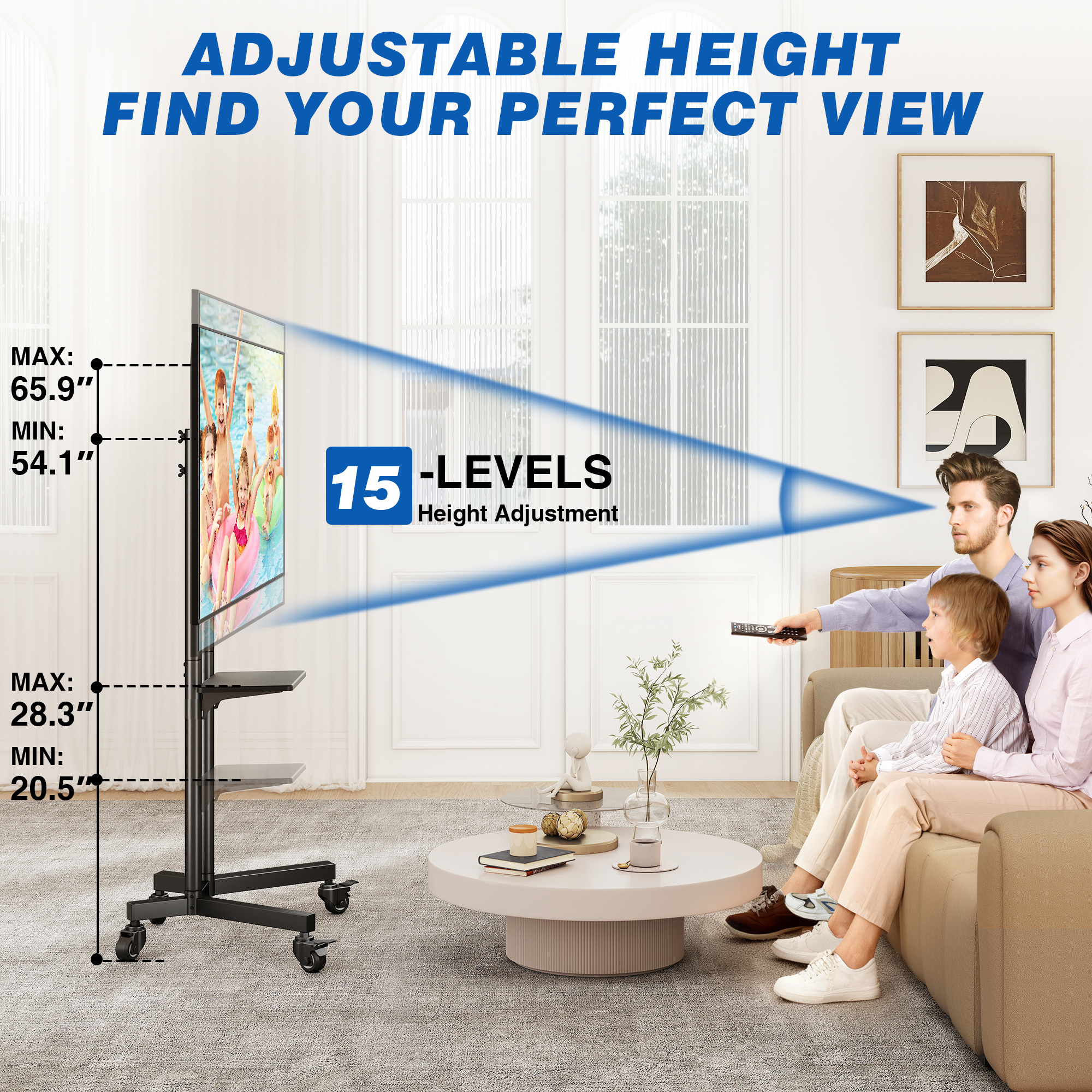 RTVR Modern Rolling TV Cart Stand for TVs 32-85" photo 6