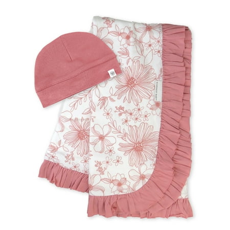 Honest Baby Clothing Organic Cotton Boy/Girl 2-Piece Stroller Blanket and Beanie Hat Gift Set, Pink