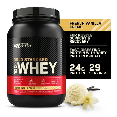 Optimum Nutrition Gold Standard 100% Whey Protein Powder, French Vanilla Creme, 24g Protein, 2 LB
