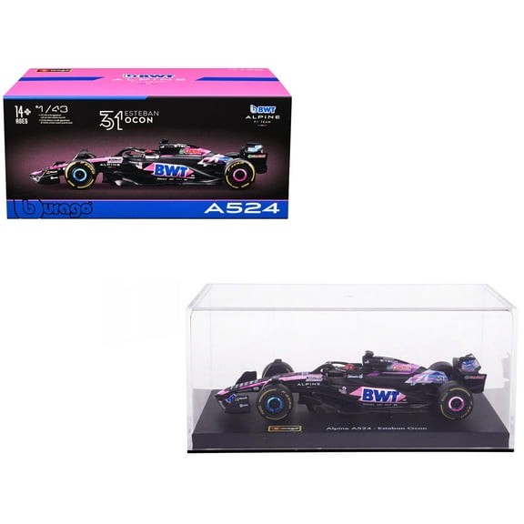 Alpine A524 #31 Esteban Ocon "BWT" " F1 World Championship" (2024) w/Figure and Case 1/43 Diecast Model Car by Bburago