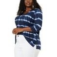 thumbnail image 4 of Unique Bargains Women's Plus Size Outfits Fashion Tie dye V Neck 3/4 Sleeve Tops 1X Blue, 4 of 7