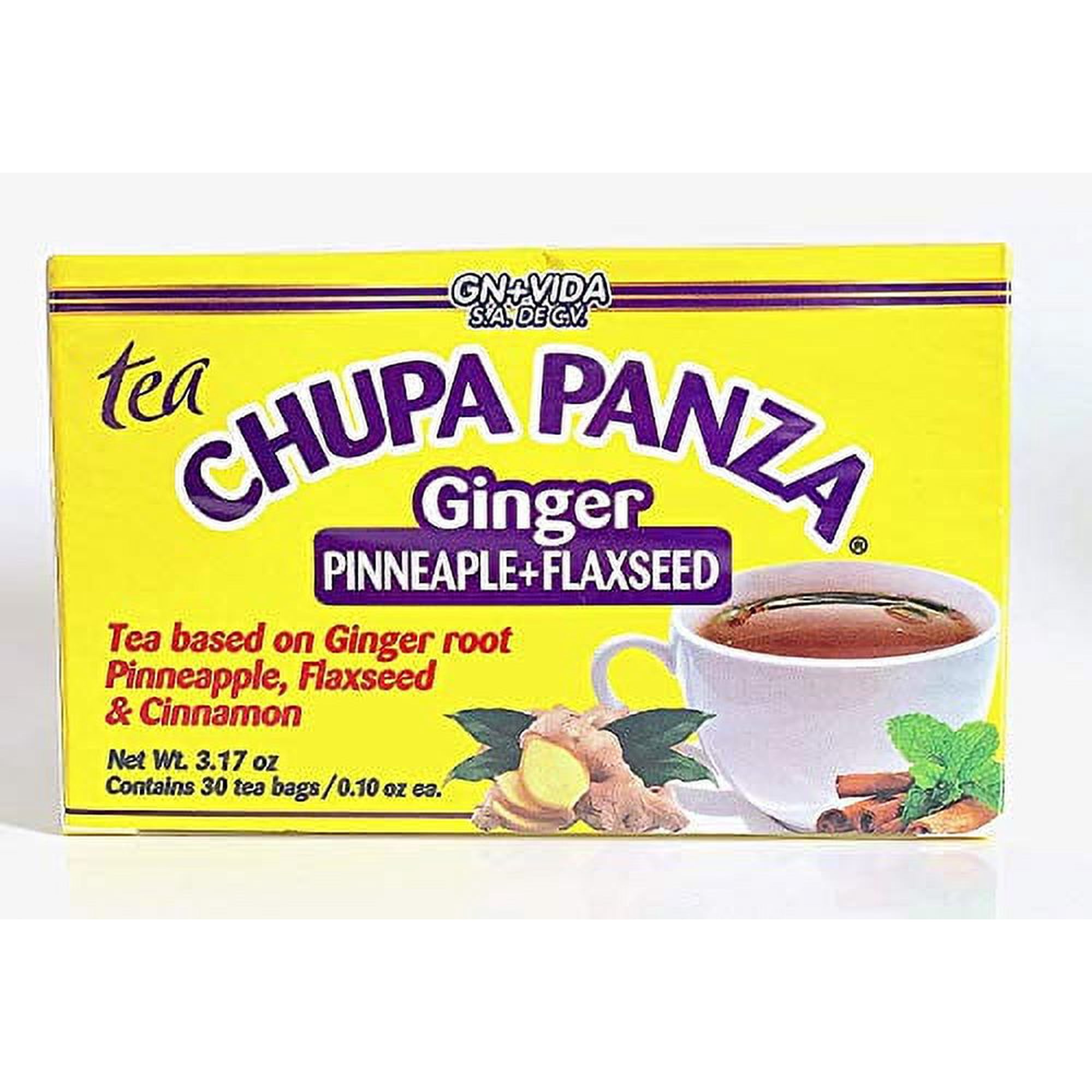 Tea CHUPA Panza, Tea Based ONGINGER Root, PINNEAPPLE, Flaxseed & Cinnamon (30 Tea Bags/0.10 oz Each) 1-Pack .New Version