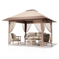 thumbnail image 1 of Carpa tipo cenador 13x13 pies para exteriores - Toldo plegable con mosquitera - Doble techo ventilado y altura ajustable - Resistente al agua y rayos UV - Incluye 4 sacos de arena, 1 of 8