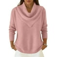thumbnail image 3 of Women's Cowl Neck Sweater Lightweight Solid Color Long Sleeve Knit Pullover Jumper Tops Pink L, 3 of 7