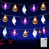 IBEEDOW Halloween String Lights, 15 FT 30 LED 3D Pumpkin Bat Ghost Halloween Decor Lights,Battery Operated 2 Lighting Modes Twinkle and Light, Halloween Decorations Lights Indoor Outdoor