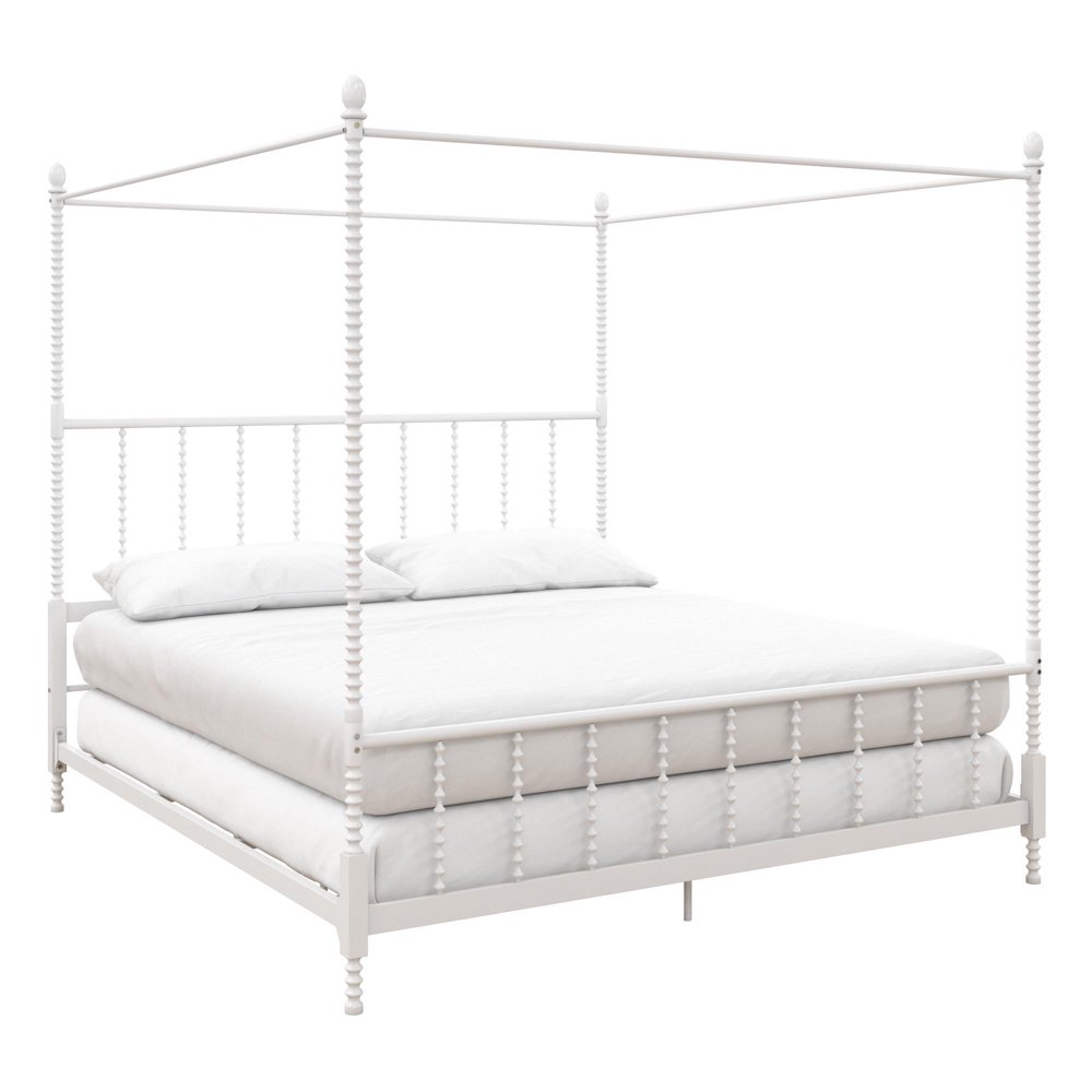DHP Anika Metal Canopy Bed, King Size Frame, Bedroom Furniture, White