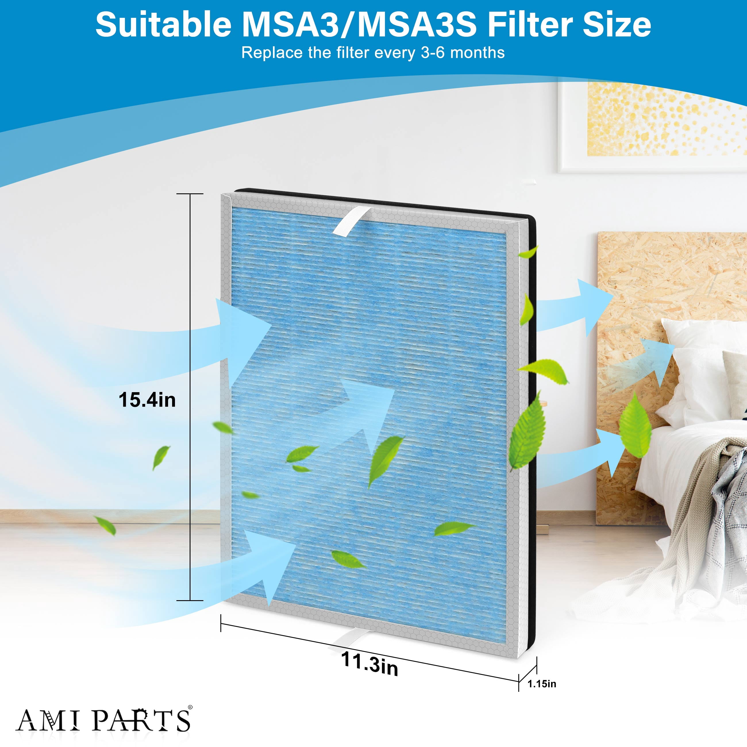 AMI PARTS MSA3 3-in-1 True HEPA Filter Replacement for Membrane Solutions MSA3/MSA3S Air Purifier