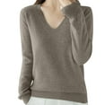 thumbnail image 4 of Sevevn Women's Solid Color Knitted Sweater Long Sleeved V-Neck Fashionable Top Coffee XL Christmas Deals, 4 of 7